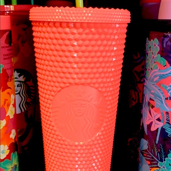 Starbucks Dragon Fruit Studded Cup Bling Neon Coral Tumbler 24oz Venti New 2022 - Picture 11 of 16